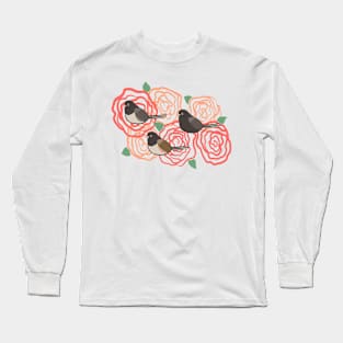 Junco Trio on Roses Long Sleeve T-Shirt